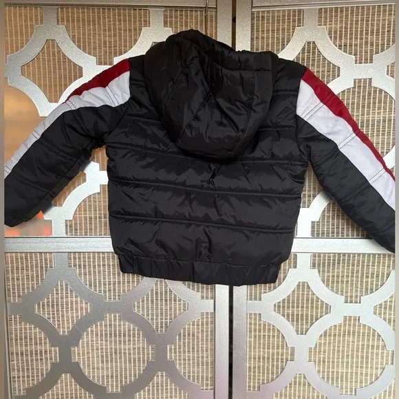 Jordan Black Puffer Jacket with Red and White Stripes - Picture 6 of 6